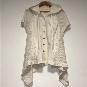 We The Free Cream Hooded Open-Knit Button Front Cardigan M Oversized Fit